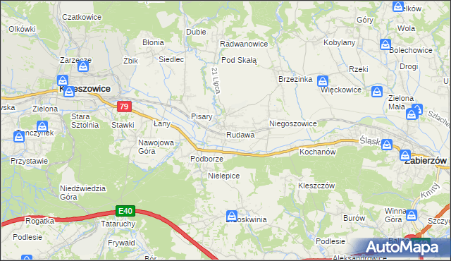 mapa Rudawa gmina Zabierzów, Rudawa gmina Zabierzów na mapie Targeo