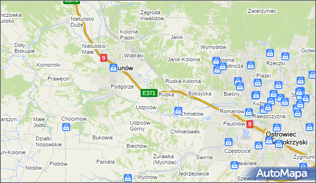mapa Rudka gmina Kunów, Rudka gmina Kunów na mapie Targeo