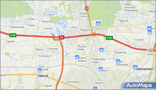 mapa Rudna Mała gmina Głogów Małopolski, Rudna Mała gmina Głogów Małopolski na mapie Targeo