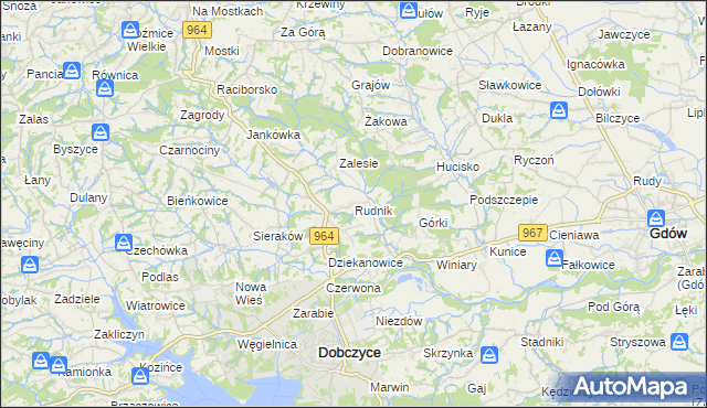 mapa Rudnik gmina Dobczyce, Rudnik gmina Dobczyce na mapie Targeo