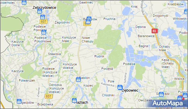 mapa Rudnik gmina Hażlach, Rudnik gmina Hażlach na mapie Targeo