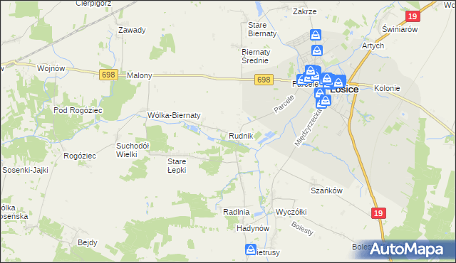 mapa Rudnik gmina Łosice, Rudnik gmina Łosice na mapie Targeo