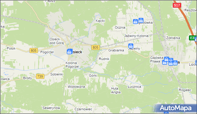 mapa Rudnik gmina Osieck, Rudnik gmina Osieck na mapie Targeo