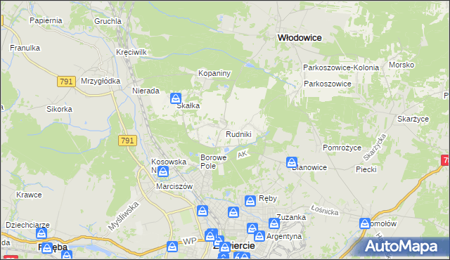 mapa Rudniki gmina Włodowice, Rudniki gmina Włodowice na mapie Targeo