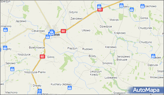 mapa Rudowo gmina Bielsk, Rudowo gmina Bielsk na mapie Targeo
