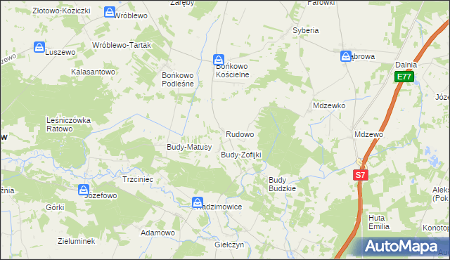 mapa Rudowo gmina Strzegowo, Rudowo gmina Strzegowo na mapie Targeo
