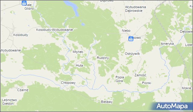 mapa Rudziny gmina Brusy, Rudziny gmina Brusy na mapie Targeo