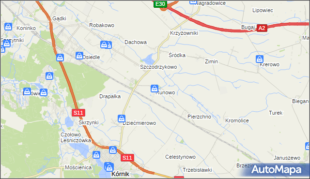 mapa Runowo gmina Kórnik, Runowo gmina Kórnik na mapie Targeo