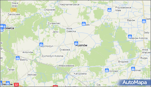 mapa Rusinów powiat przysuski, Rusinów powiat przysuski na mapie Targeo