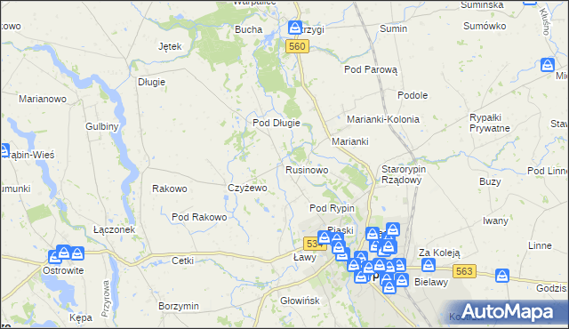 mapa Rusinowo gmina Rypin, Rusinowo gmina Rypin na mapie Targeo