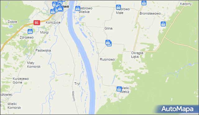 mapa Rusinowo gmina Sadlinki, Rusinowo gmina Sadlinki na mapie Targeo