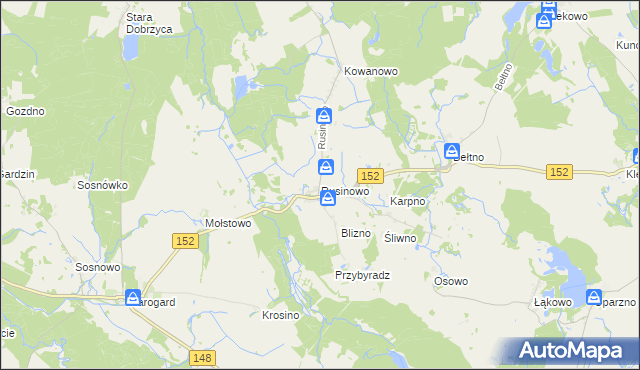 mapa Rusinowo gmina Świdwin, Rusinowo gmina Świdwin na mapie Targeo