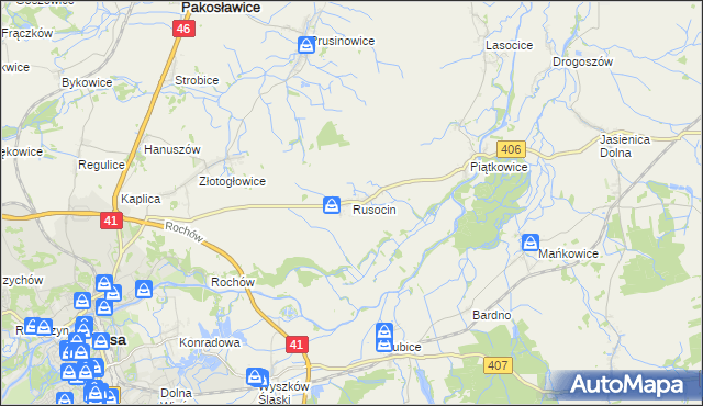 mapa Rusocin gmina Nysa, Rusocin gmina Nysa na mapie Targeo