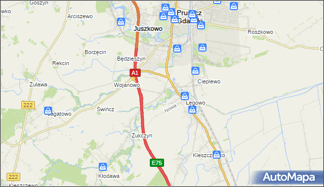 mapa Rusocin gmina Pruszcz Gdański, Rusocin gmina Pruszcz Gdański na mapie Targeo