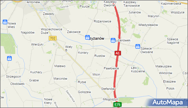 mapa Rustów, Rustów na mapie Targeo