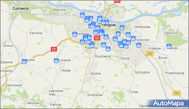 mapa Ruszowice gmina Głogów, Ruszowice gmina Głogów na mapie Targeo