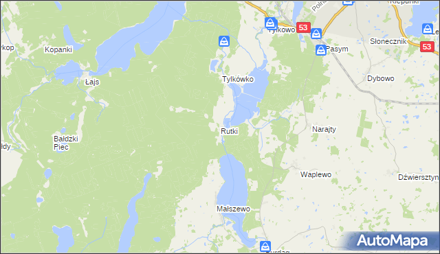mapa Rutki gmina Pasym, Rutki gmina Pasym na mapie Targeo
