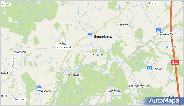 mapa Rutkowo gmina Biesiekierz, Rutkowo gmina Biesiekierz na mapie Targeo