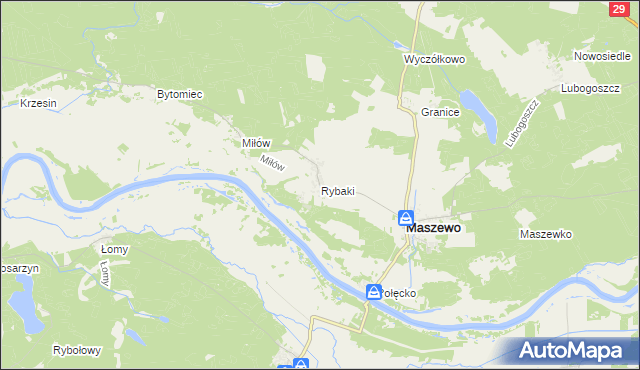 mapa Rybaki gmina Maszewo, Rybaki gmina Maszewo na mapie Targeo