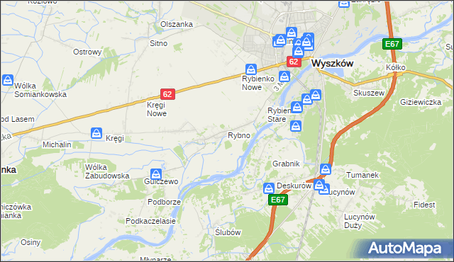 mapa Rybno gmina Wyszków, Rybno gmina Wyszków na mapie Targeo