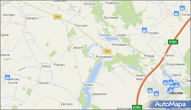 mapa Rybojedzko gmina Stęszew, Rybojedzko gmina Stęszew na mapie Targeo