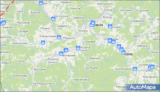 mapa Rycerka Dolna, Rycerka Dolna na mapie Targeo