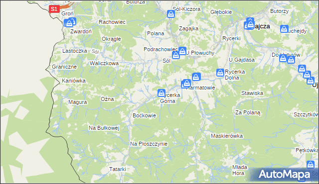 mapa Rycerka Górna, Rycerka Górna na mapie Targeo