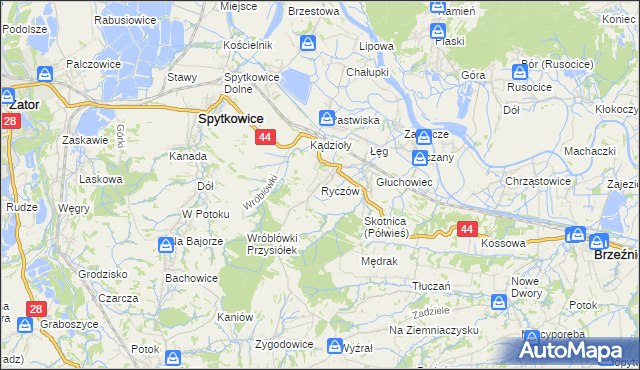 mapa Ryczów gmina Spytkowice, Ryczów gmina Spytkowice na mapie Targeo