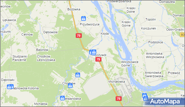 mapa Ryczywół gmina Kozienice, Ryczywół gmina Kozienice na mapie Targeo