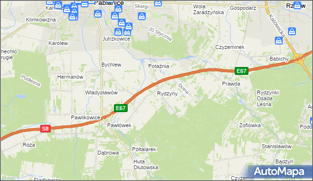 mapa Rydzyny, Rydzyny na mapie Targeo