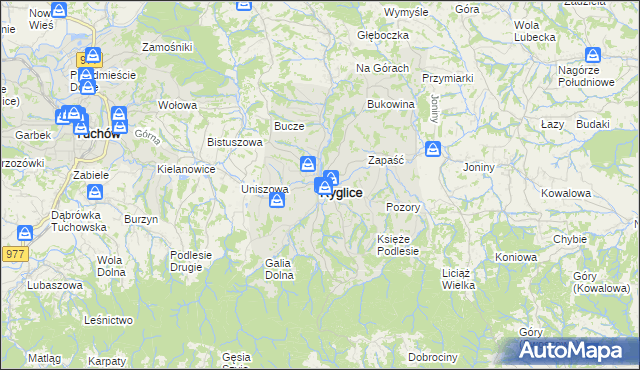 mapa Ryglice, Ryglice na mapie Targeo