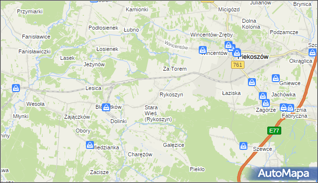 mapa Rykoszyn, Rykoszyn na mapie Targeo