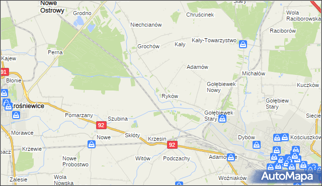 mapa Ryków gmina Kutno, Ryków gmina Kutno na mapie Targeo