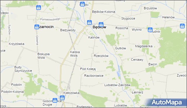 mapa Rzeczków gmina Będków, Rzeczków gmina Będków na mapie Targeo