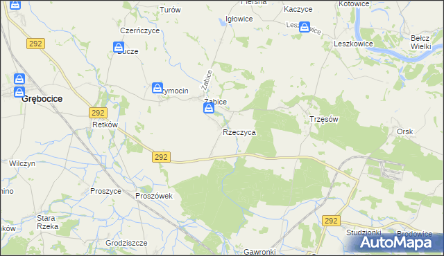 mapa Rzeczyca gmina Grębocice, Rzeczyca gmina Grębocice na mapie Targeo