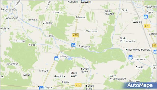 mapa Rzeczyca gmina Zadzim, Rzeczyca gmina Zadzim na mapie Targeo