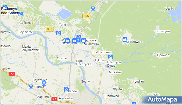 mapa Rzeczyca Okrągła, Rzeczyca Okrągła na mapie Targeo