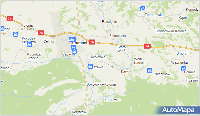 mapa Rzeczyce gmina Frampol, Rzeczyce gmina Frampol na mapie Targeo