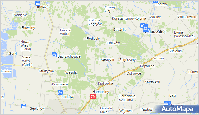 mapa Rzegocin gmina Nowy Korczyn, Rzegocin gmina Nowy Korczyn na mapie Targeo