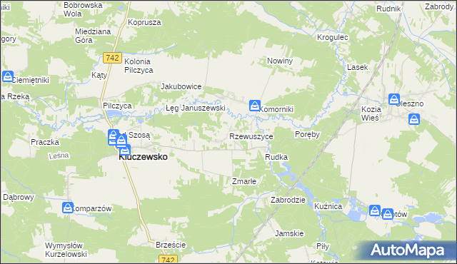 mapa Rzewuszyce, Rzewuszyce na mapie Targeo