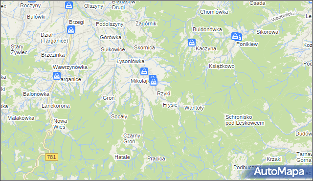 mapa Rzyki, Rzyki na mapie Targeo