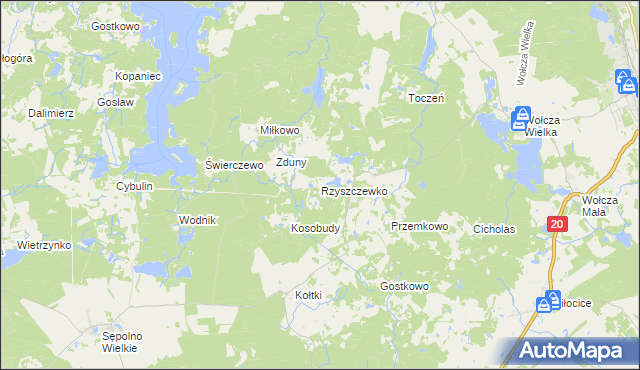 mapa Rzyszczewko gmina Biały Bór, Rzyszczewko gmina Biały Bór na mapie Targeo