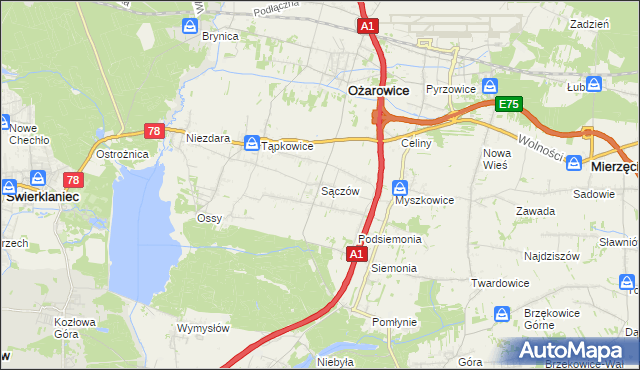 mapa Sączów, Sączów na mapie Targeo