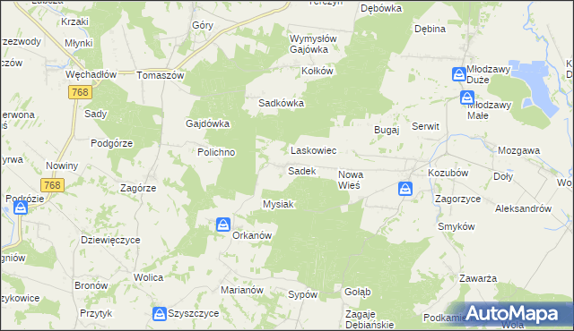 mapa Sadek gmina Pińczów, Sadek gmina Pińczów na mapie Targeo