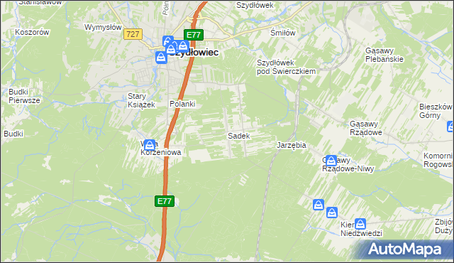 mapa Sadek gmina Szydłowiec, Sadek gmina Szydłowiec na mapie Targeo