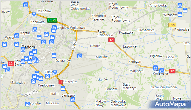 mapa Sadków gmina Jedlnia-Letnisko, Sadków gmina Jedlnia-Letnisko na mapie Targeo