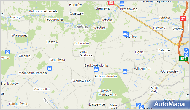 mapa Sadków Szlachecki gmina Belsk Duży, Sadków Szlachecki gmina Belsk Duży na mapie Targeo