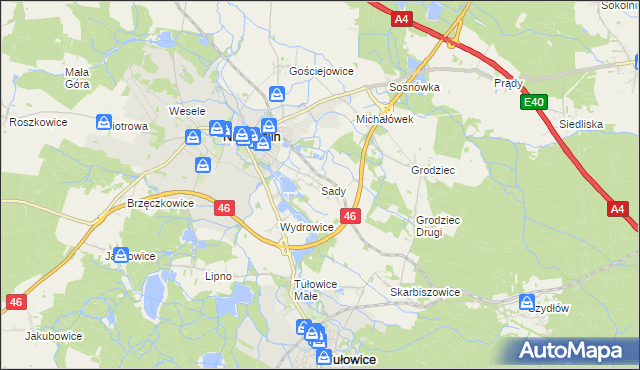 mapa Sady gmina Niemodlin, Sady gmina Niemodlin na mapie Targeo