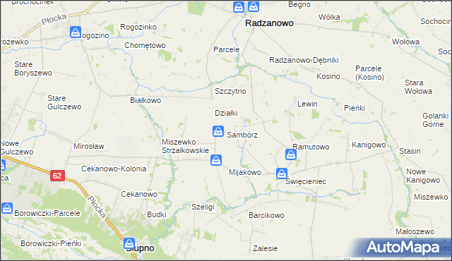 mapa Sambórz gmina Słupno, Sambórz gmina Słupno na mapie Targeo