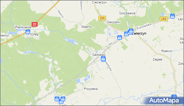 mapa Sarbiewo gmina Zwierzyn, Sarbiewo gmina Zwierzyn na mapie Targeo
